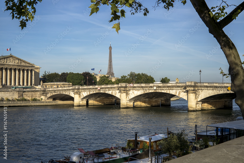 Paris, view on a bridge with eiffel tower