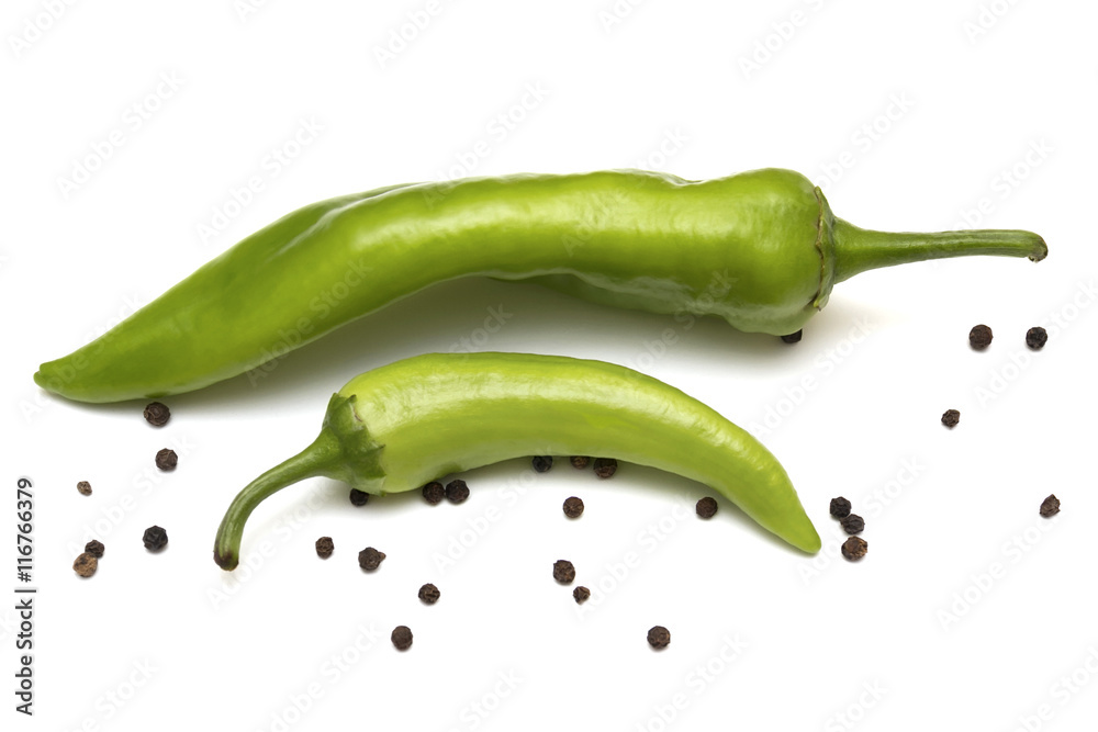 Two green hot pepper and black pepper Two green hot pepper and black pepper