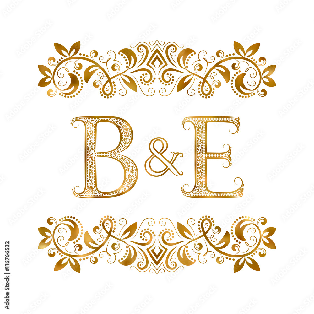 B&E vintage initials logo symbol. Letters B, E, ampersand surrounded