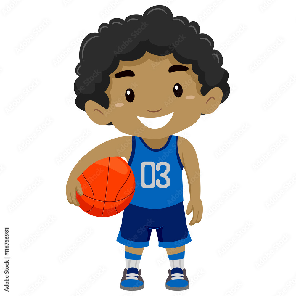 Fototapeta premium Vector Illustration of a Black Boy Holding Basketball