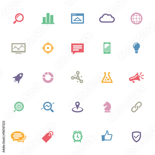 Marketing analytics seo icons buttons set