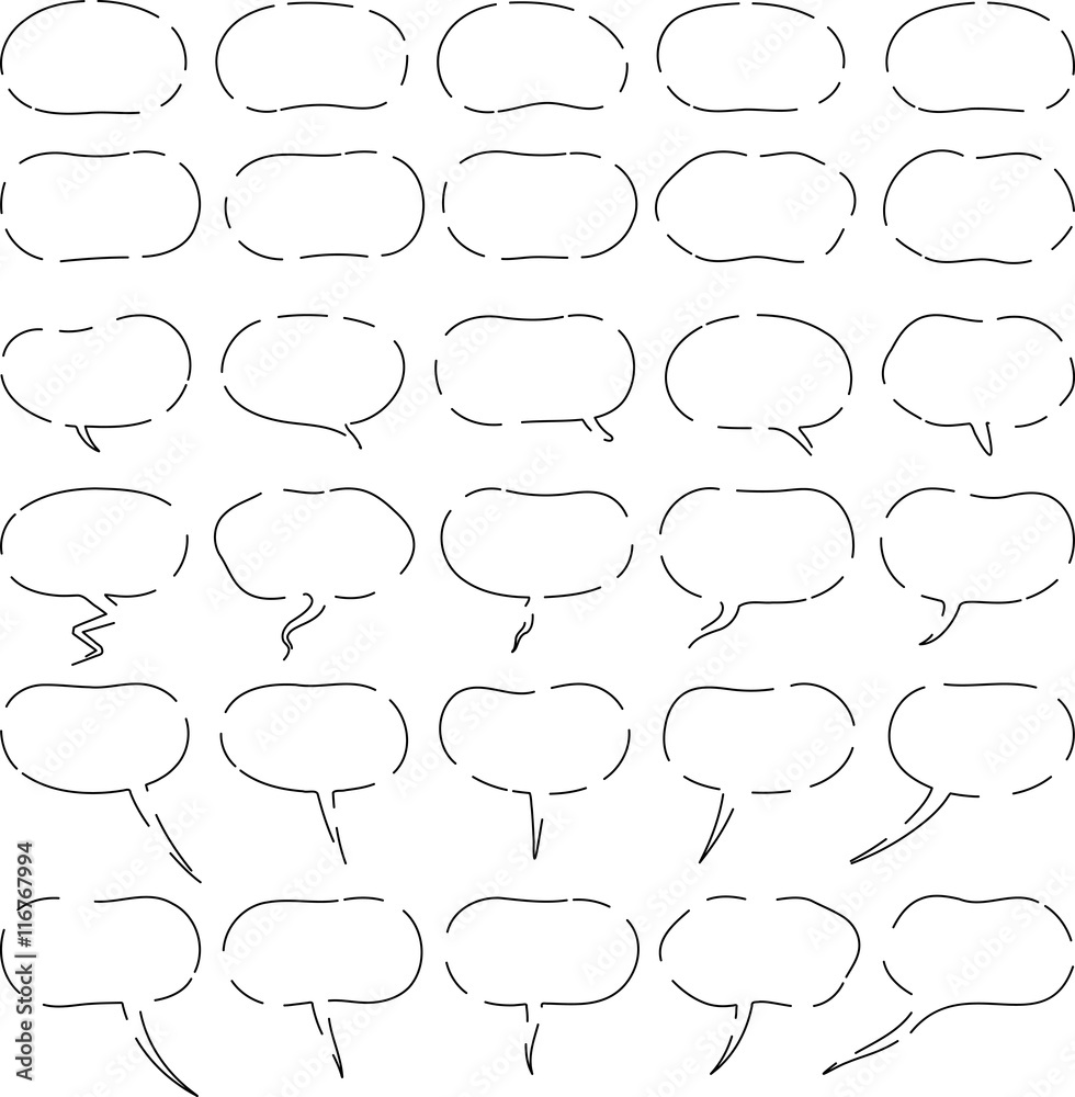 Fototapeta premium やわらかい形の吹き出しのセット 輪郭線