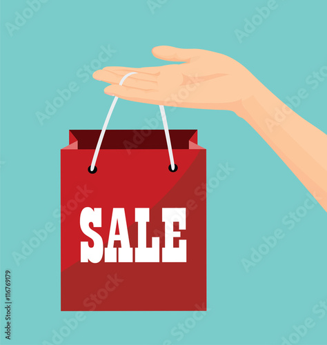 Vector of hand holding shopping bags with sale sign for shopaholic or promote sales concept