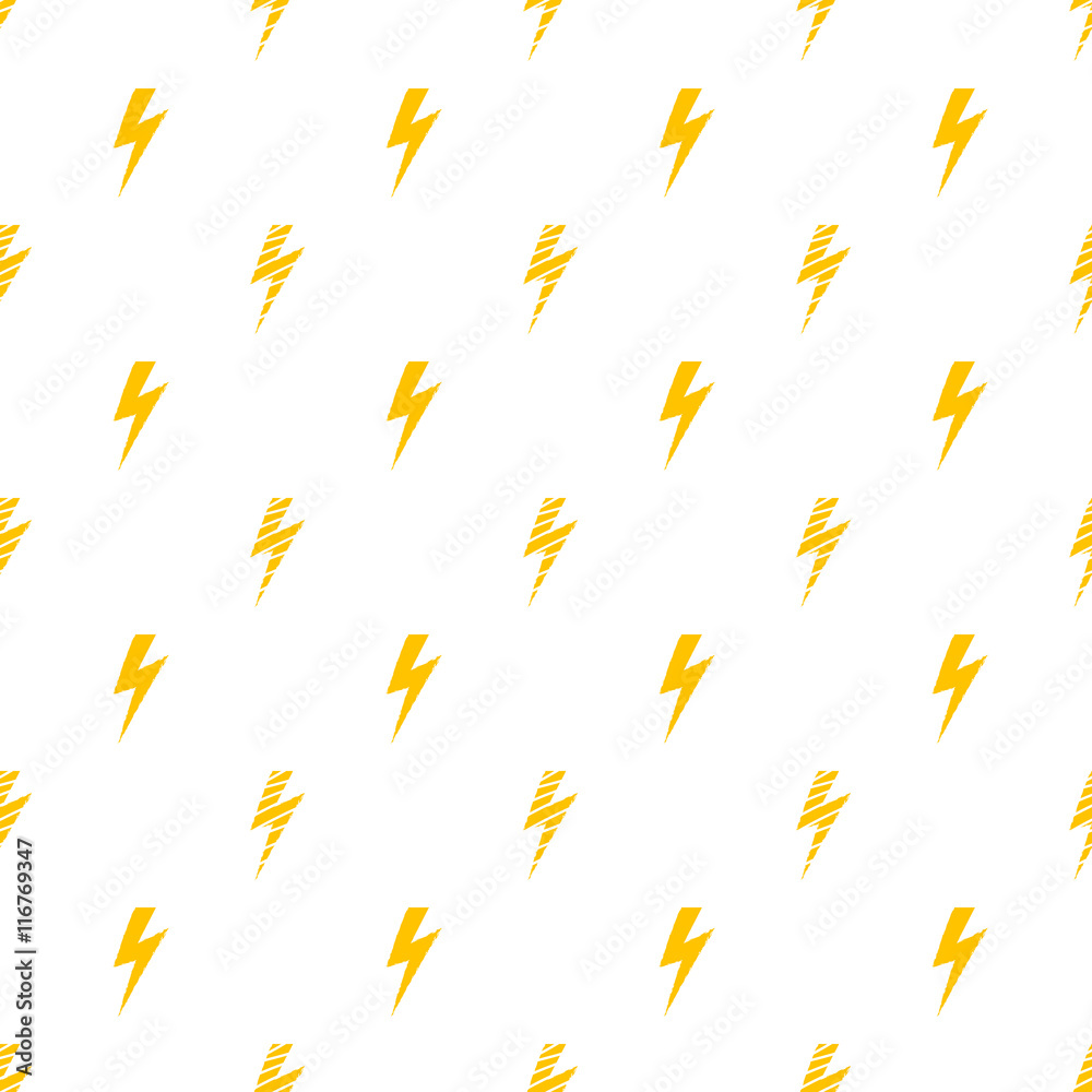 Yellow doodle lightnings on white seamless pattern background. Yellow doodle lightnings on white seamless pattern background.