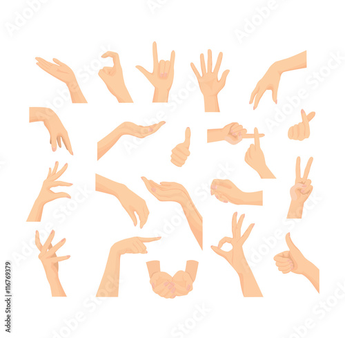 Vector set of Mix beautiful Woman's hand action isolated on white background