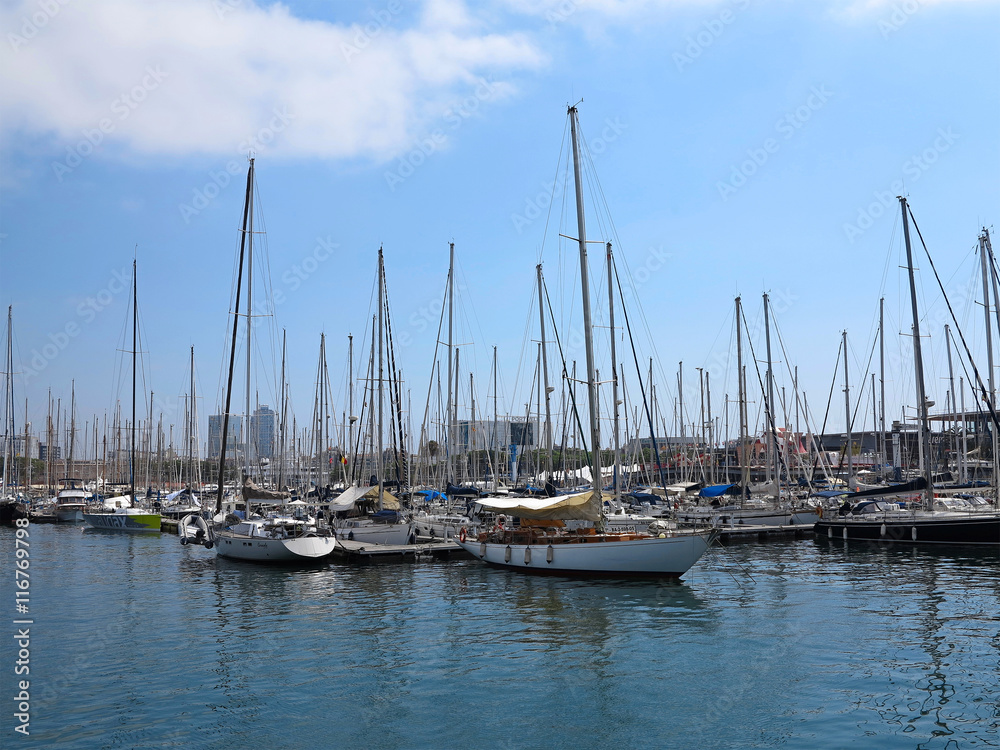 11.07.2016, Barcelona, Spain: Luxury sail yachts in sea port