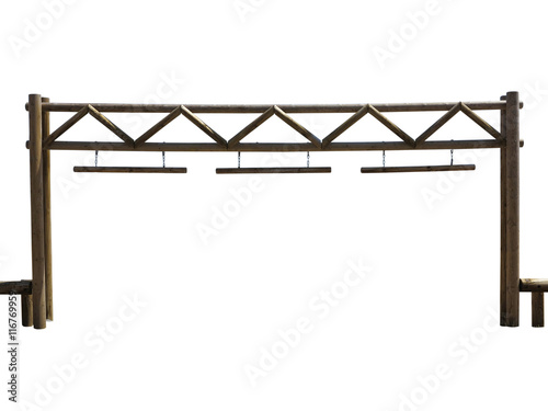 Old wooden farm gate isolated on white background