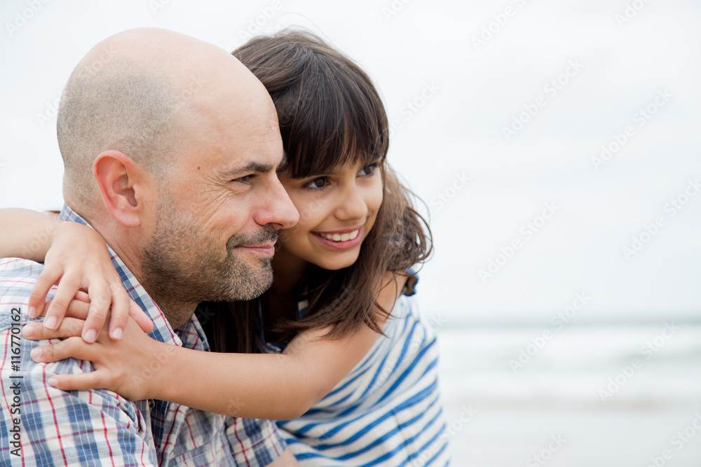 Fototapeta premium Father and daughter looking ahead