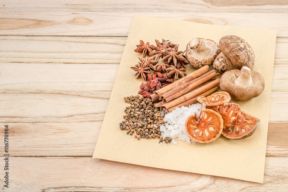Chinese spices, herb and ingredients for cooking soup or medinci Chinese spices, herb and ingredients for cooking soup or medinci