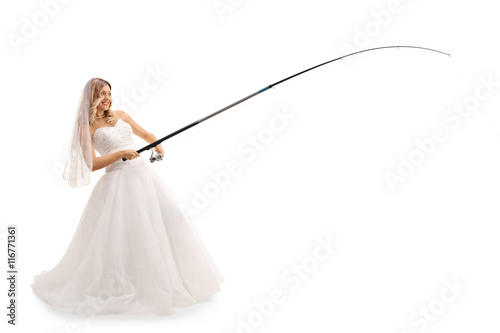 Bride fishing with a rod