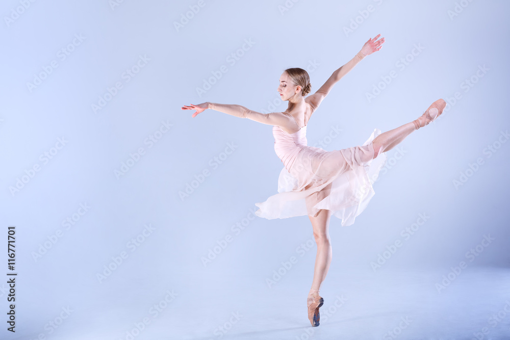 Ballet Perfection. Young and beautiful ballerina is dancing in a white  studio full of light. Stock Photo | Adobe Stock