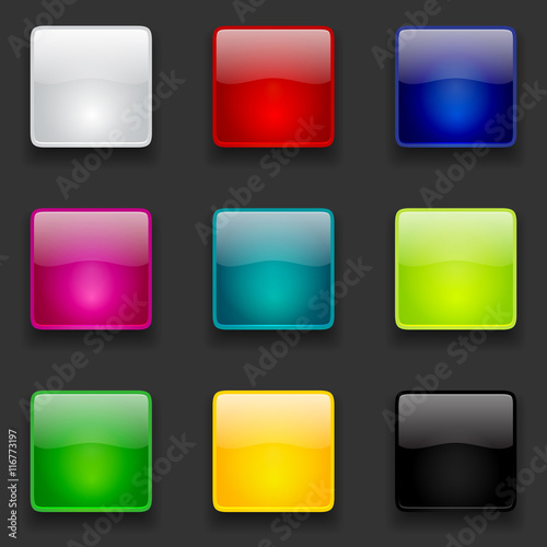 Colorful glossy square buttons collection for web and mobile apps