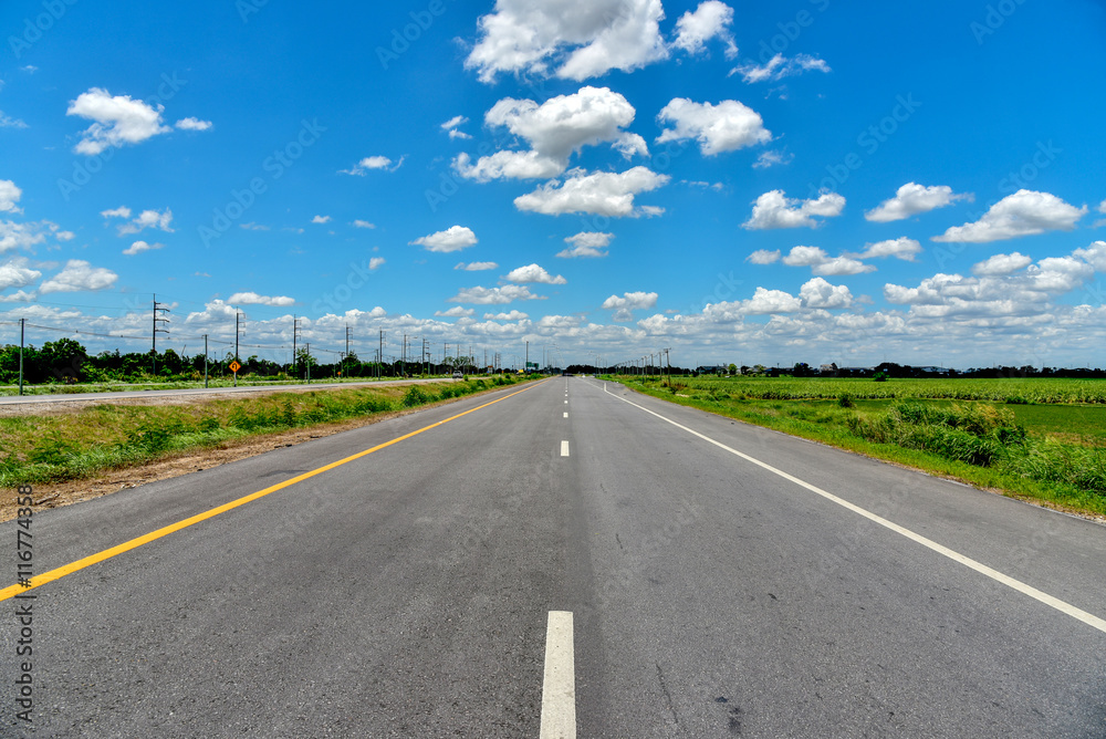 asphalt road with Blue sky