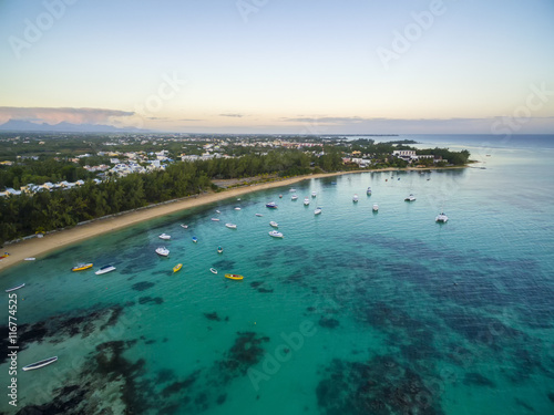 Mauritius beach aerial view of Bain Boeuf Beach in Grand Baie  Pereybere North