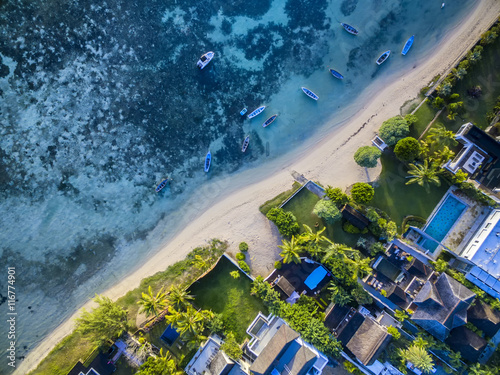 Mauritius beach aerial view of Bain Boeuf Beach in Grand Baie  Pereybere North