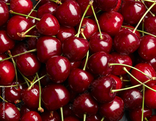 Cherry Background. Sweet organic cherries on market counter