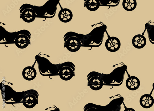 Vector seamless pattern with motorcycles silhouettes handdrawn on an old grey paper