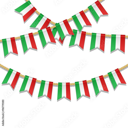 Vector colorful bunting decoration in colors of italian flag. Garland, pennants on a rope for party, carnival, festival, celebration. Vector illustration for National Day of Italy on 2 June