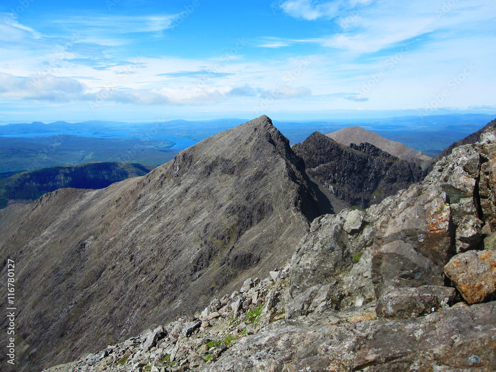View from top of Cuillin mountains on the Isle of Skye
