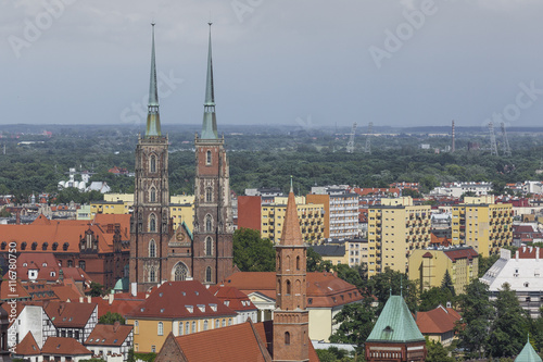 Scenic summer aerial panorama of the Old Town architecture in Wroclaw, Poland