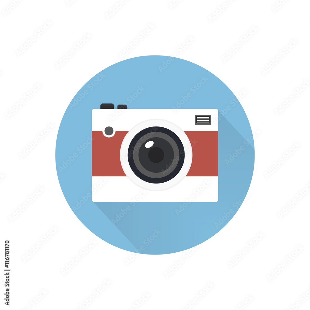Flat style with long shadows, camera vector icon illustration. Flat style with long shadows, camera vector icon illustration.