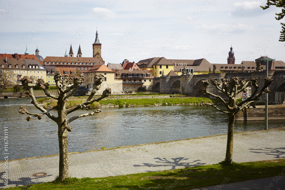 Obraz premium Würzburg, Alte Mainbrücke, Festung Marienberg, Unterfranken, Bayern, Deutschland