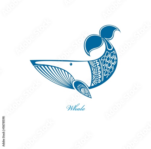 Cartoon blue whale vector illustration