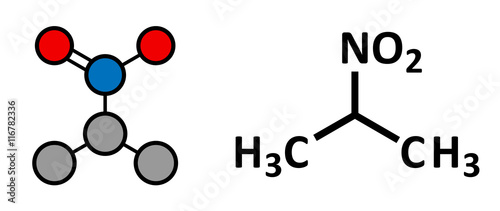 Nitropropane (2-nitropropane, 2-NP) chemical solvent molecule. 
