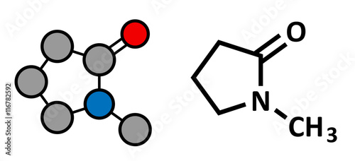 N-methyl-2-pyrrolidone (NMP) chemical solvent molecule.