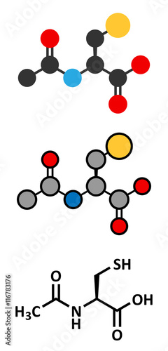 Acetylcysteine (NAC) mucolytic drug, chemical structure. 
