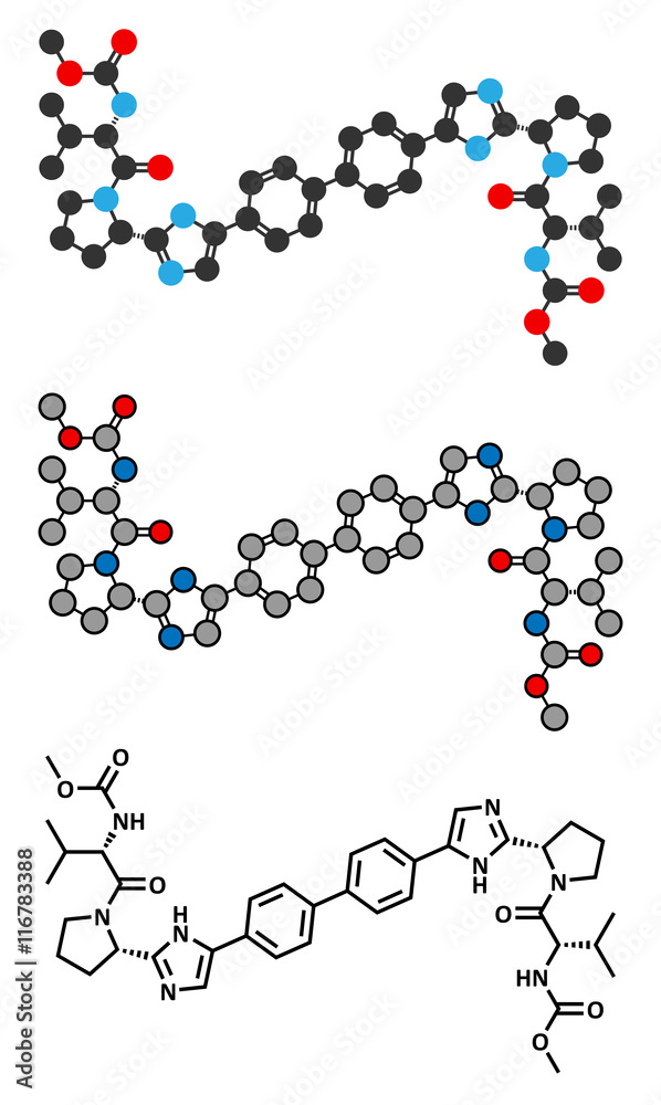 Daclatasvir experimental (2013) hepatitis C virus drug molecule.