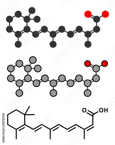 Isotretinoin acne treatment drug molecule. Known to be a teratogen.