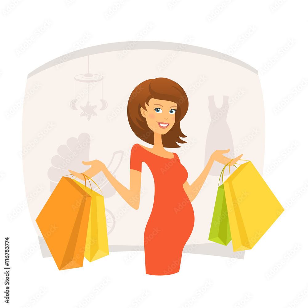 Beautiful pregnant woman with shopping bags in shopping mall Beautiful pregnant woman with shopping bags in shopping mall