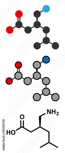 Pregabalin epilepsy and fibromyalgia drug molecule.