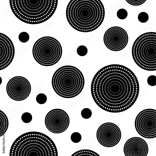 Seamless vector decorative background with circles and polka dots. Print. Cloth design, wallpaper.