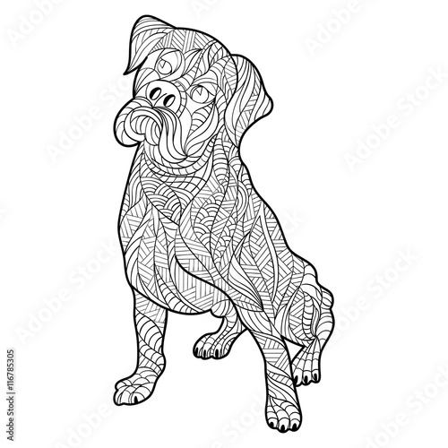 Vector monochrome hand drawn zentagle illustration of boxer dog.