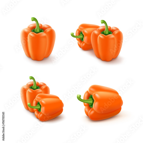 Vector Set of Orange Sweet Bulgarian Bell Peppers, Paprika Isolated