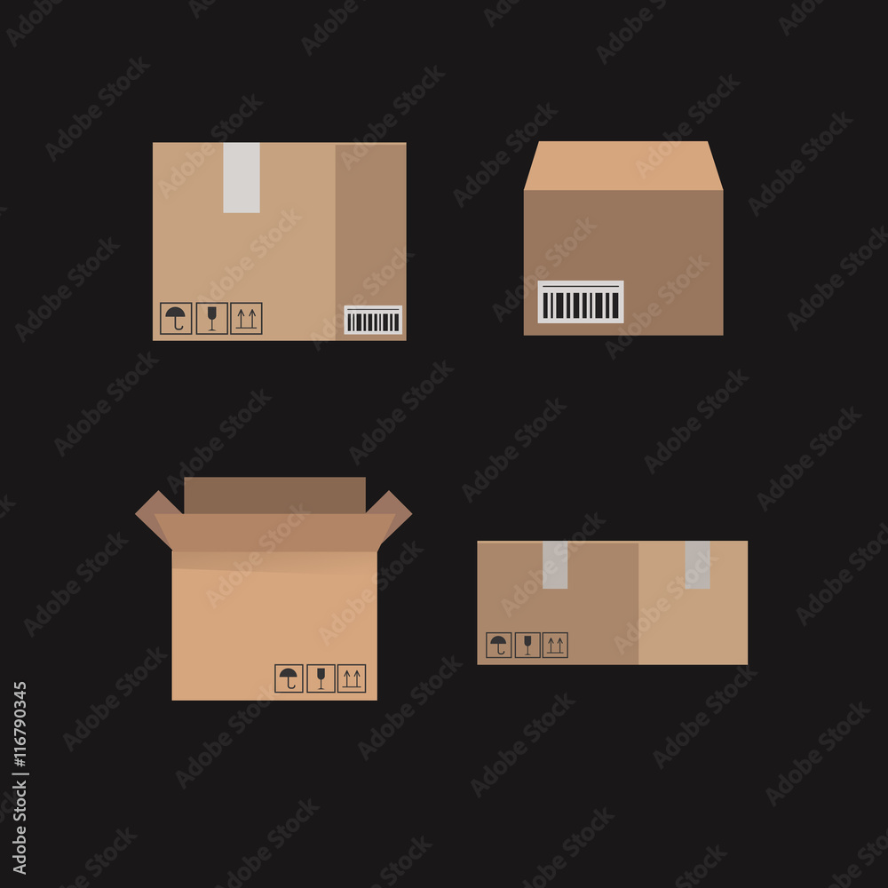 Flat vector packaging carton boxes set. Flat vector packaging carton boxes set.
