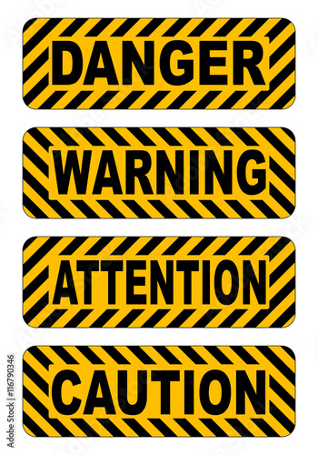 caution, warning, attention, danger text stickers label vector illustration © merly69