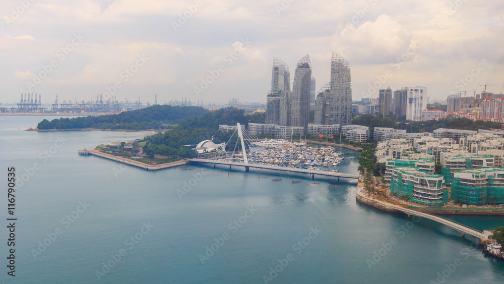 Bird eye view of sentosa island at Singapore