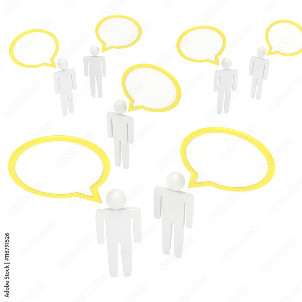 people with talk bubbles isolated over a white background. 3d rendering. people with talk bubbles isolated over a white background. 3d rendering.