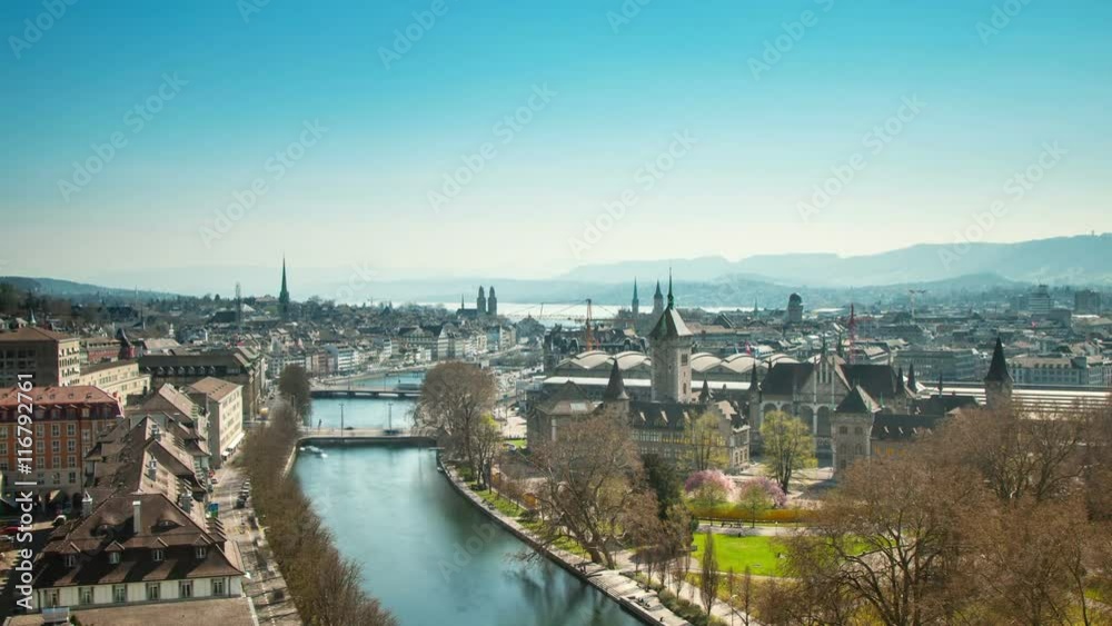Time lapse of Zurich Switzerland. Looking along the Limmat River. Time lapse of Zurich Switzerland. Looking along the Limmat River.