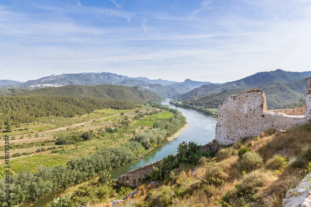 The view on the river Ebre from the Castle Miravet. Catalonia, Spain