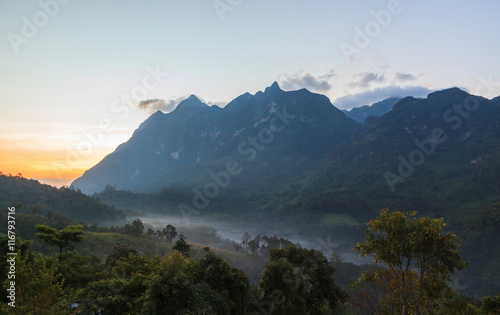 Misty morning along big mountain, Doi Luang in Thailand