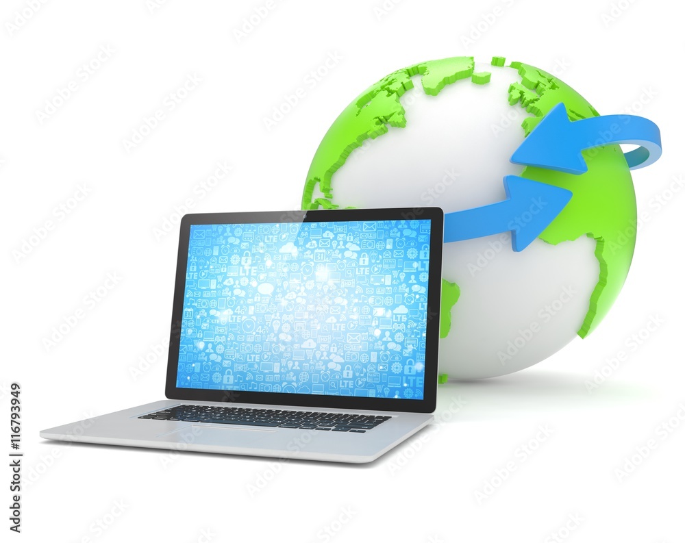 Laptop network and earth globe. 3d rendering. Laptop network and earth globe. 3d rendering.