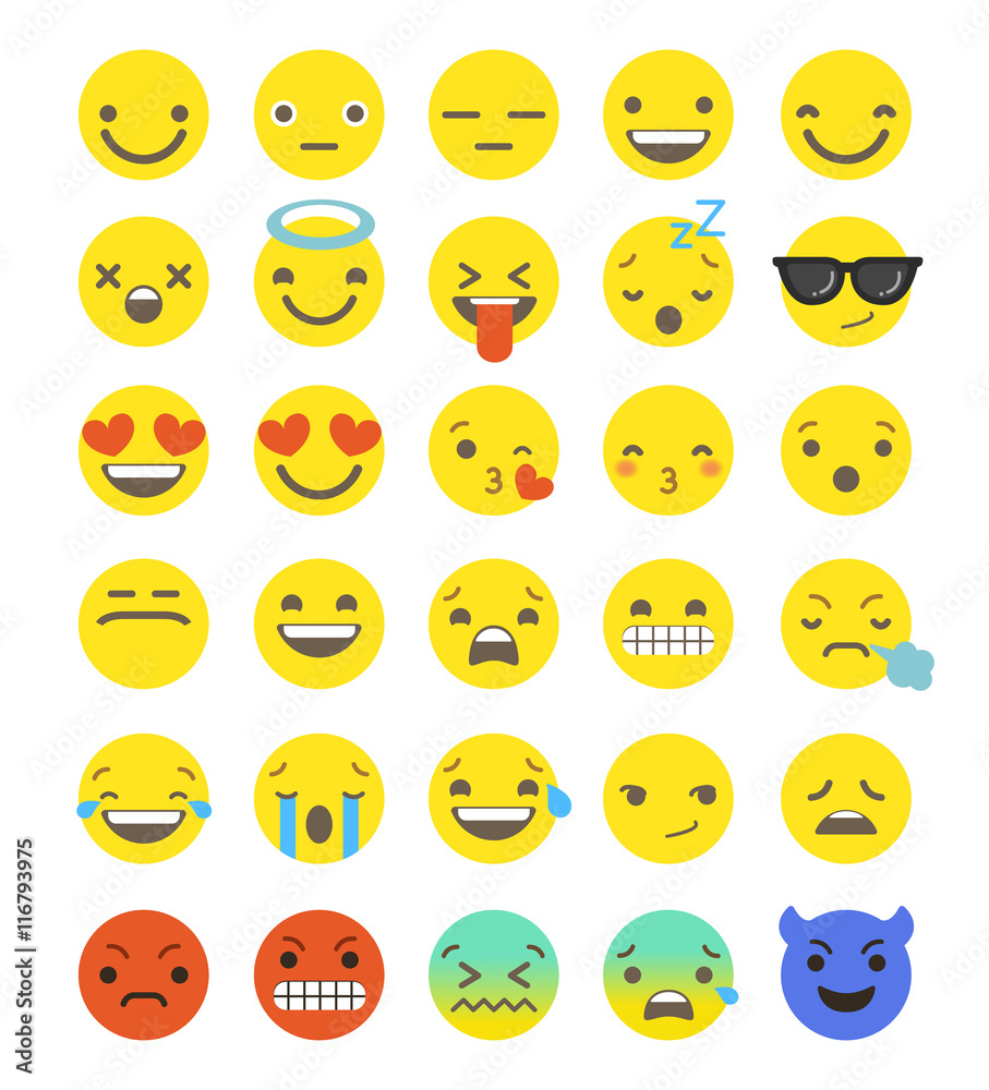 Flat Smiley Emoticon Set : Vector Illustration Stock Vector | Adobe Stock