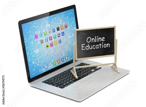  Laptop with chalkboard, online education concept. 3d rendering.