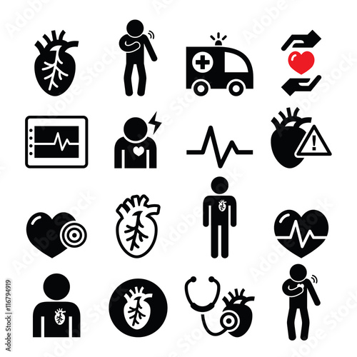 Heart disease, heart attack, Cardiovascular disease icons set 