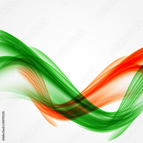 Abstract Green and Orange Wave on White Background. Vector Illus