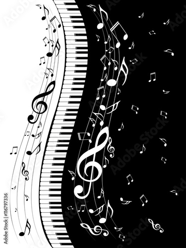 Piano Keyboard with Music Notes